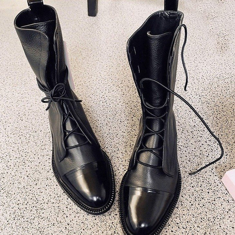 Handsome Short Boots With Round Toe Square Heel And Mid Heel