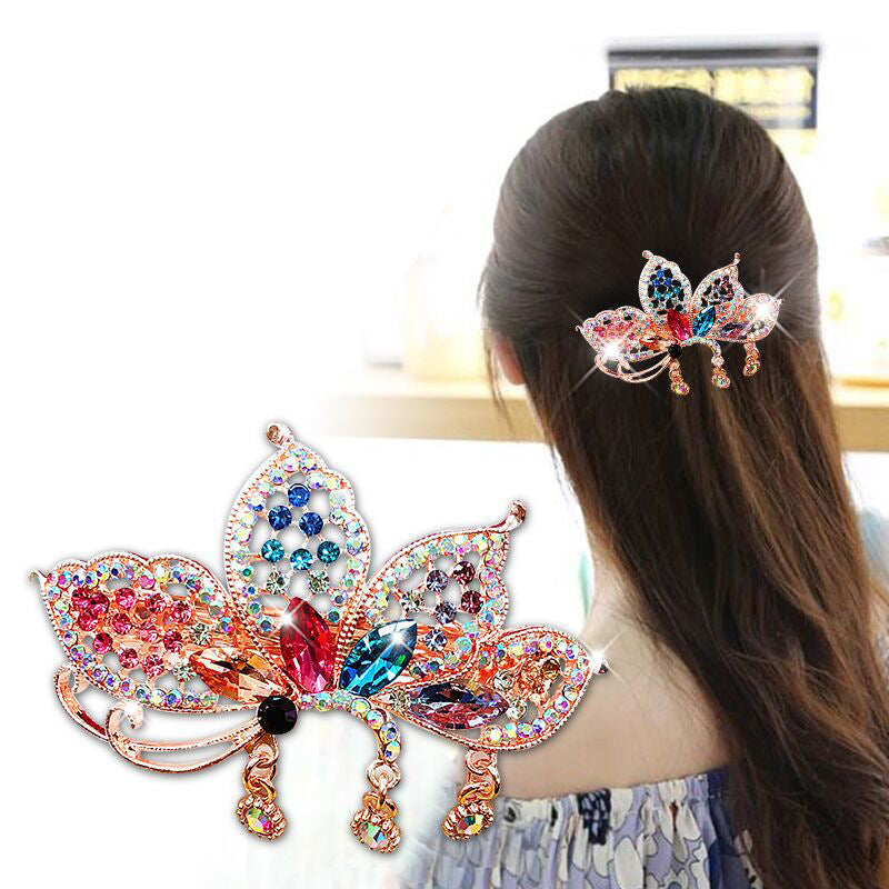 Crystal Inlaid Diamond Spring Horsetail Hairpin Peacock Hairpin