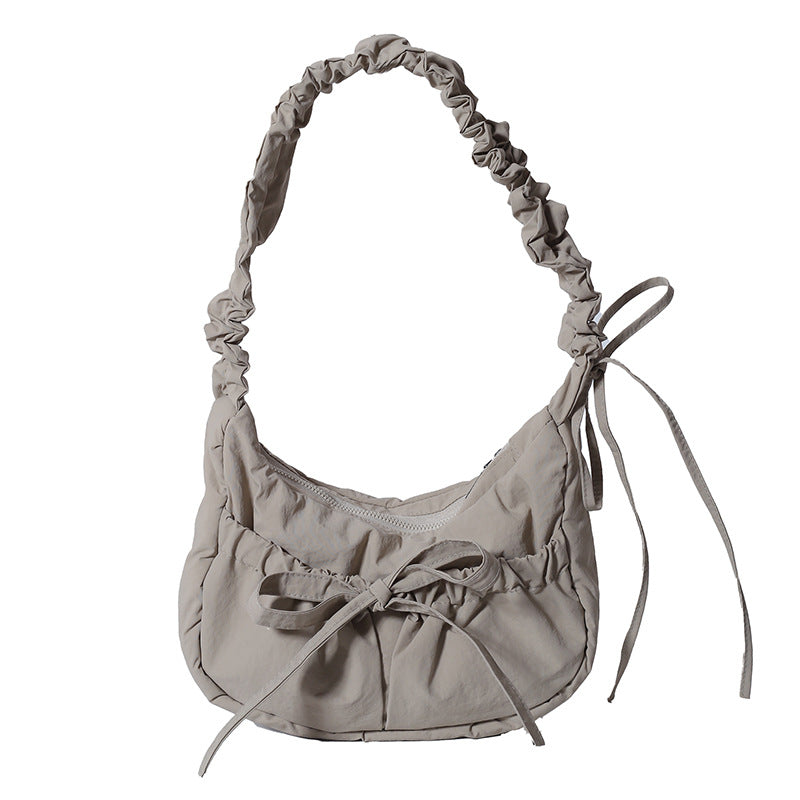 Temperament Wild Nylon Pleated Bow Girls' One-shoulder Bag