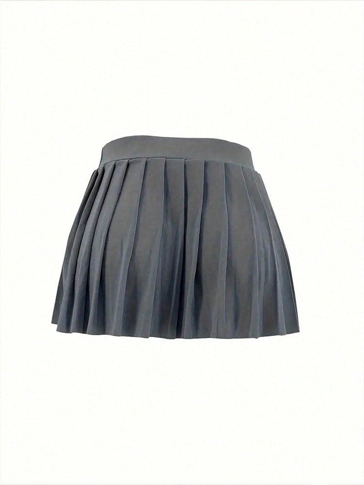 Female Solid Color Mini Pleated Skirt
