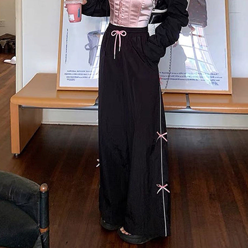Women's Bow Elastic Waistband Lace-up Casual Pants