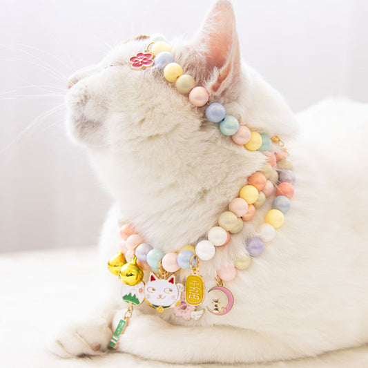 Fairy Girl Cat Pearl Necklace Pendant Pet Collar