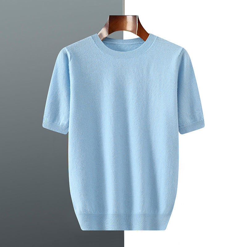 Men's Round Neck Knitted Sweater With Short Sleeves