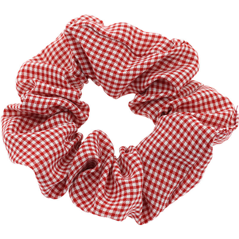 Pig Intestine Hairband Checked Fabric Elastic Rubber Band