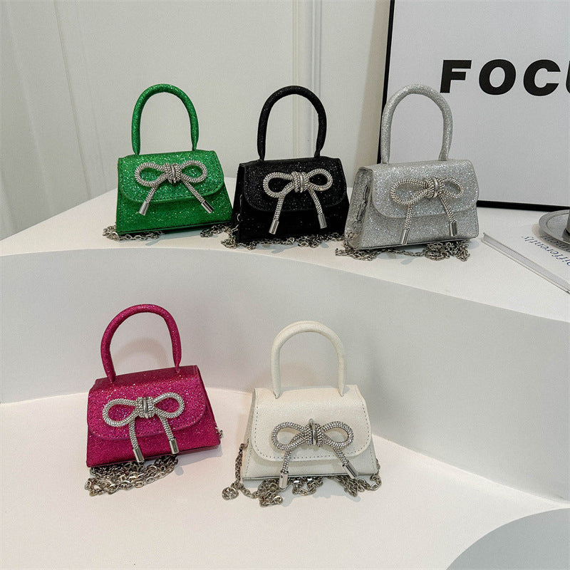Simple Casual Bowknot New Fashion Korean Chain Personality Hand-carrying Crossbody Shoulder Small Square Bag