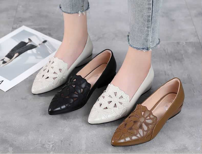 Light Luxury Hollow Embroidered Sandals Low Heel Work