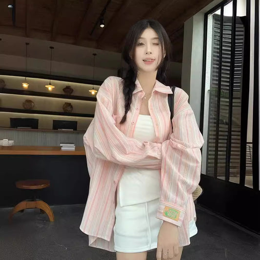 Sun Protection Top Women's Long-sleeved Striped Casual Shirt