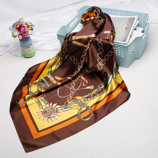 Simulation Silk Scarf, Women's Printed Kerchief, Shawl And Headband