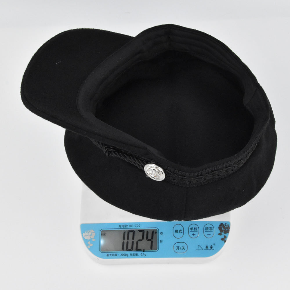 Women's Metal Buckle Octagonal Woolen Flat Hat
