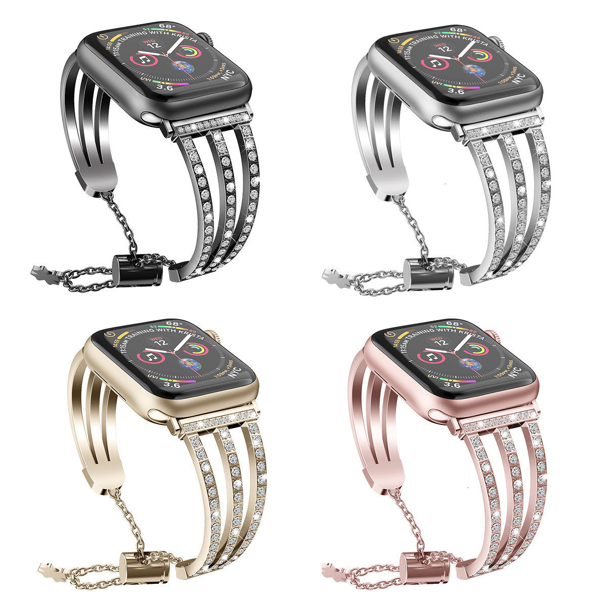 Diamond-studded metal stainless steel strap