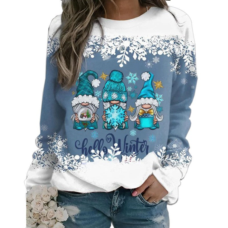 Fashion Christmas Snowman Round Neck Long Sleeve Women