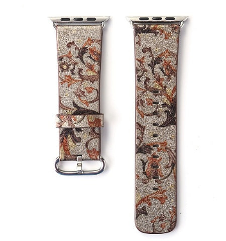 Silk-printed Floral Leather Strap Chinoiserie