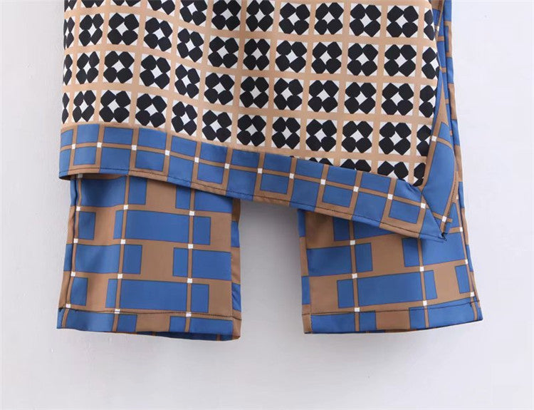 Patchwork wrap printed casual pants