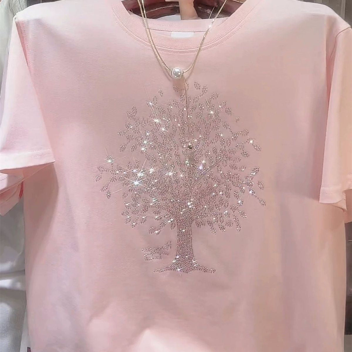 Combed Cotton Rhinestone Hot Fixed Short Sleeve T-shirt