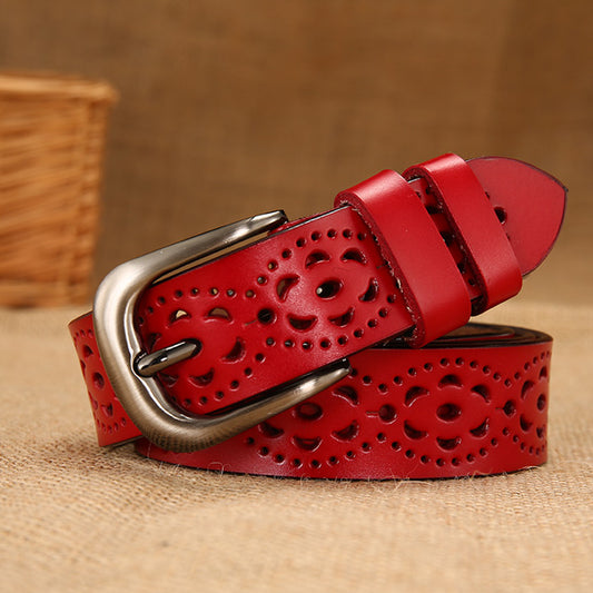 Women's hollow leather belt