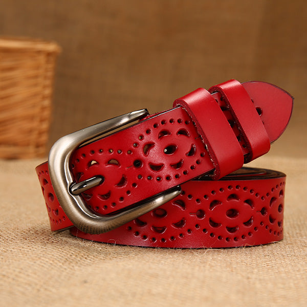 Women's hollow leather belt
