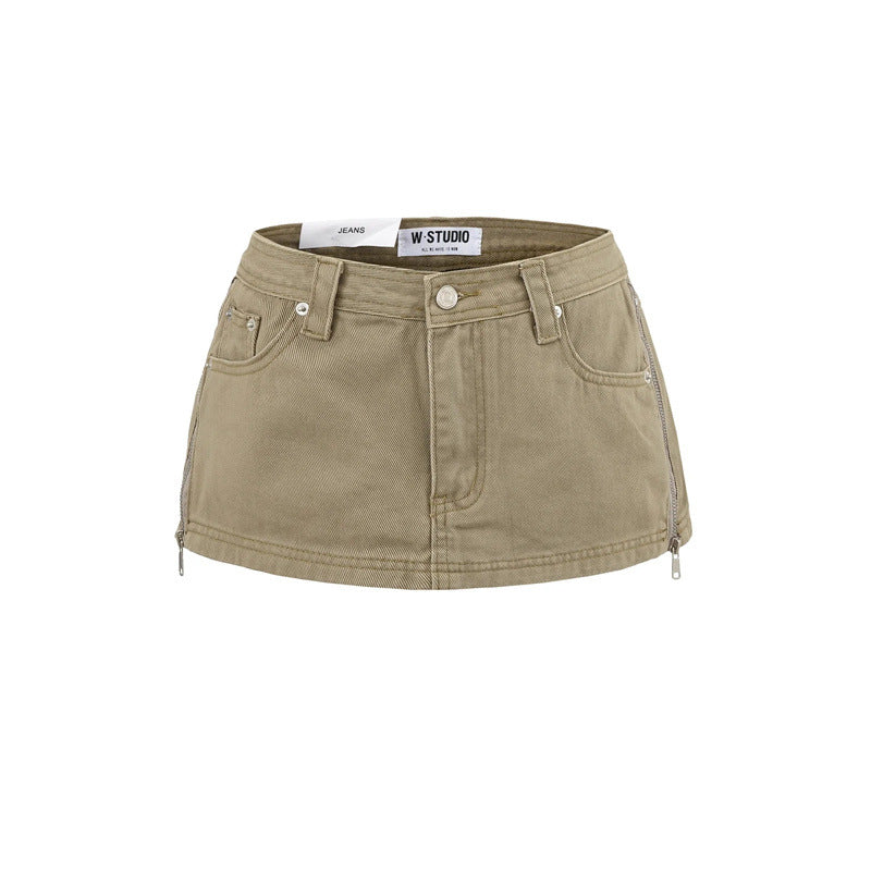 Womens Fashion High-Waisted Denim Skirt With Side Zipper