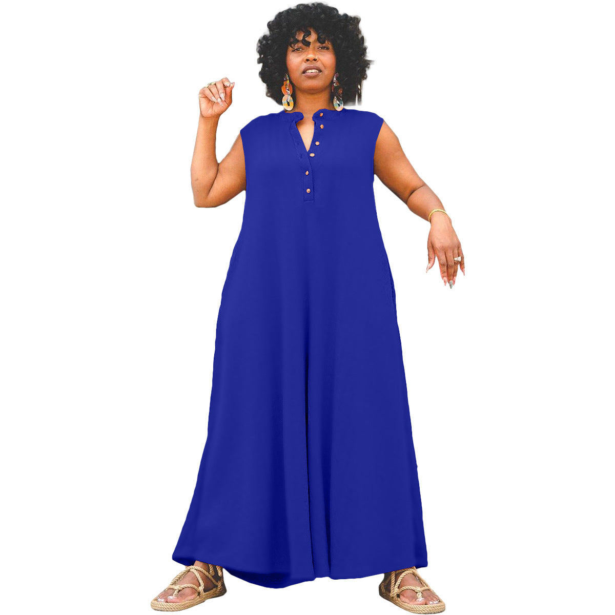 Kvinders Casual Jumpsuit med Knapper Store Størrelser