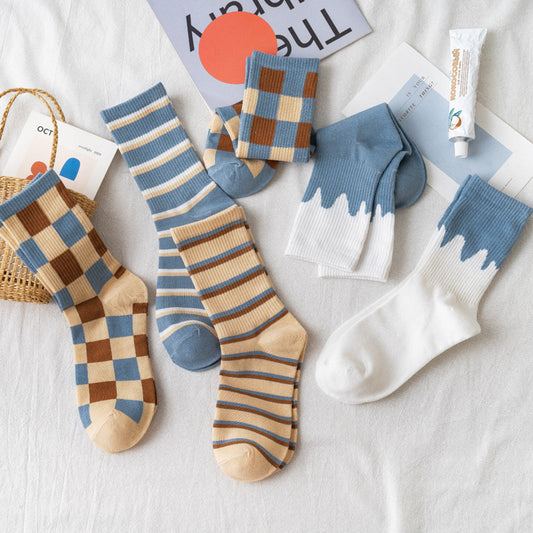 Breathable stockings plaid cotton socks