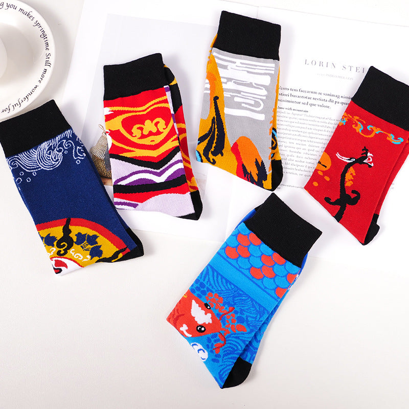 Dragon Phoenix Crane Pattern Fashion Socks
