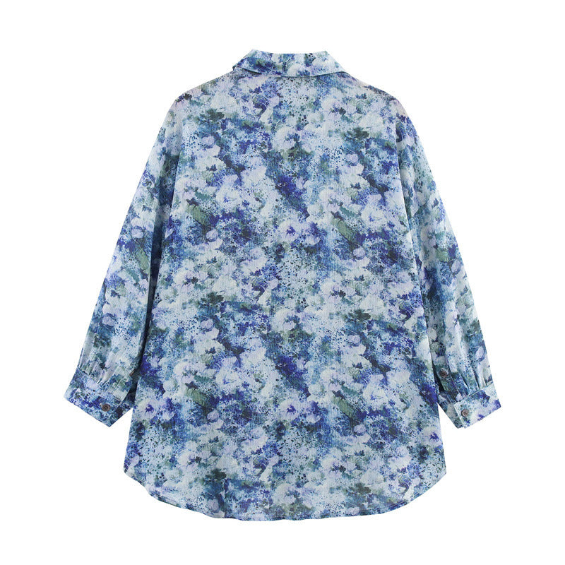 Tie-dye Printed Chiffon Shirt Sun Protection Top