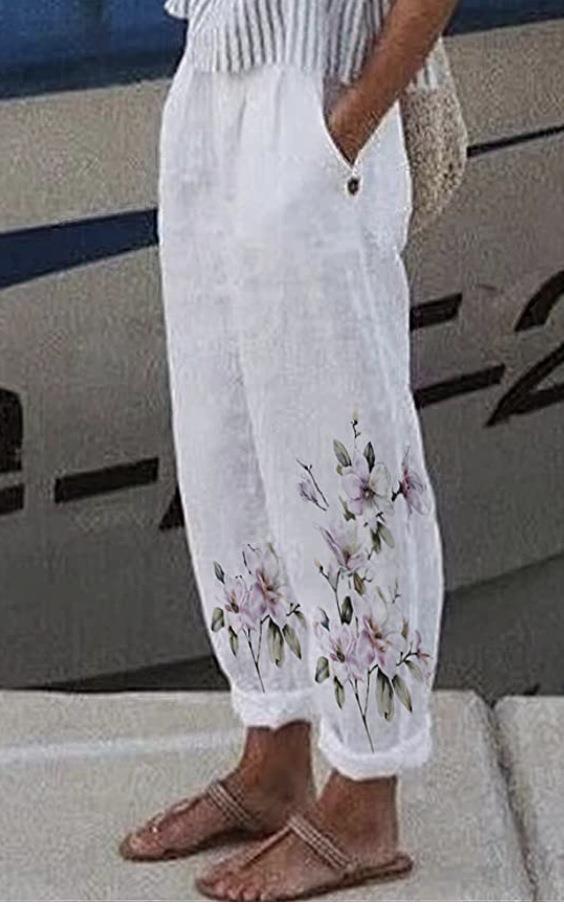 Women's Printed Fashion Graffiti Loose Pockets Casual Straight Trousers