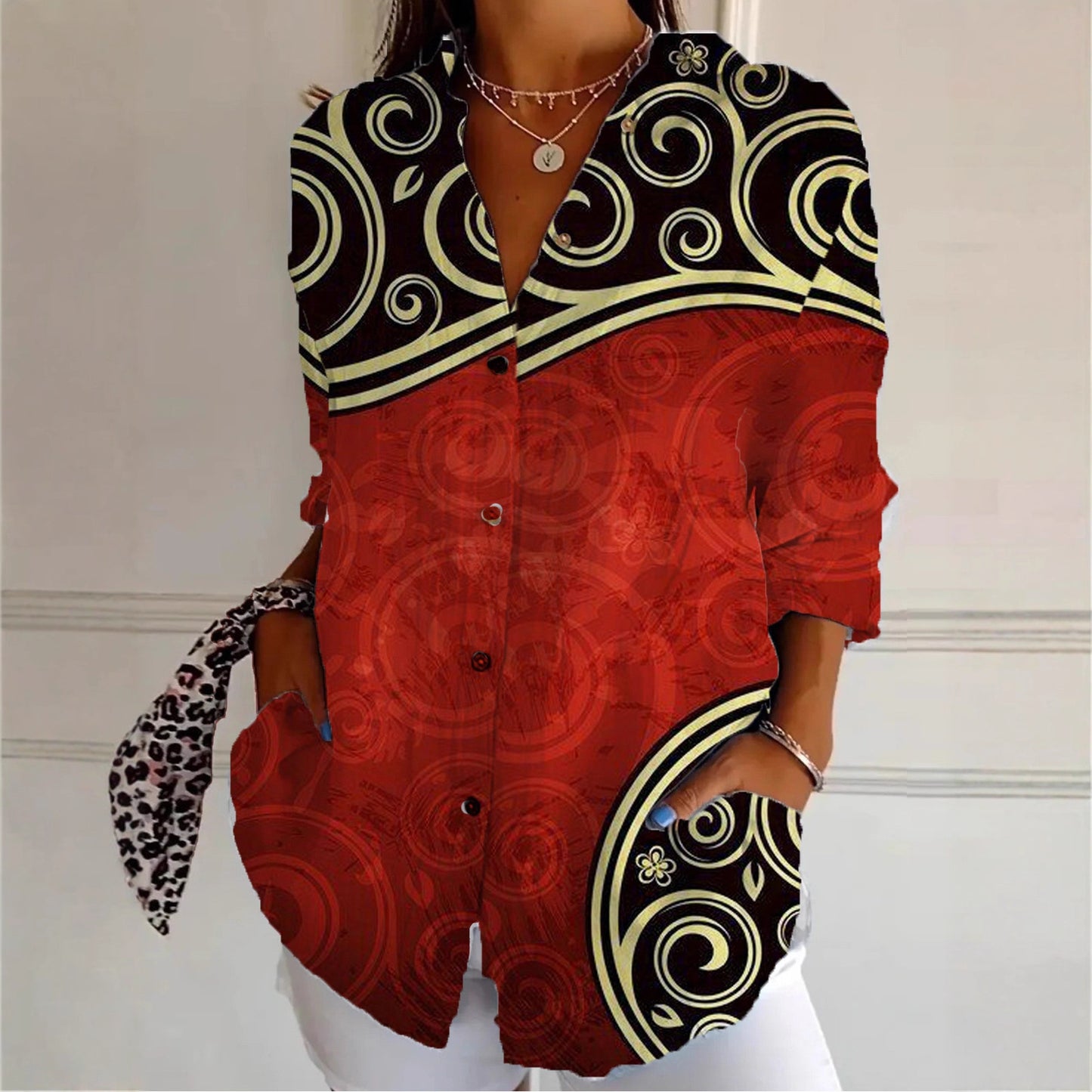 Womens Sophisticated Elegant Versatile Long-sleeve Blouse