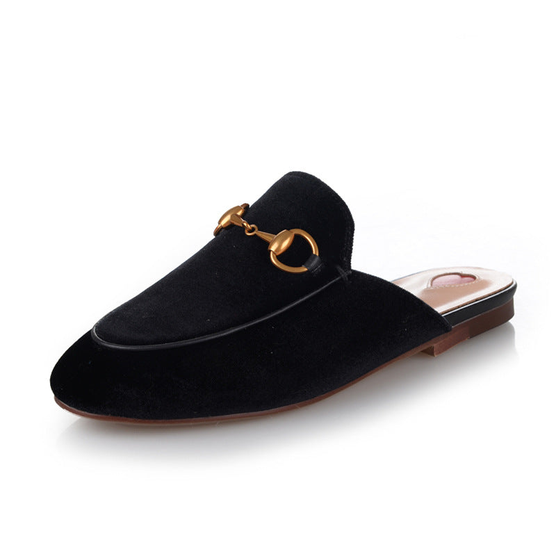 European and American leather round head classic flat shoes