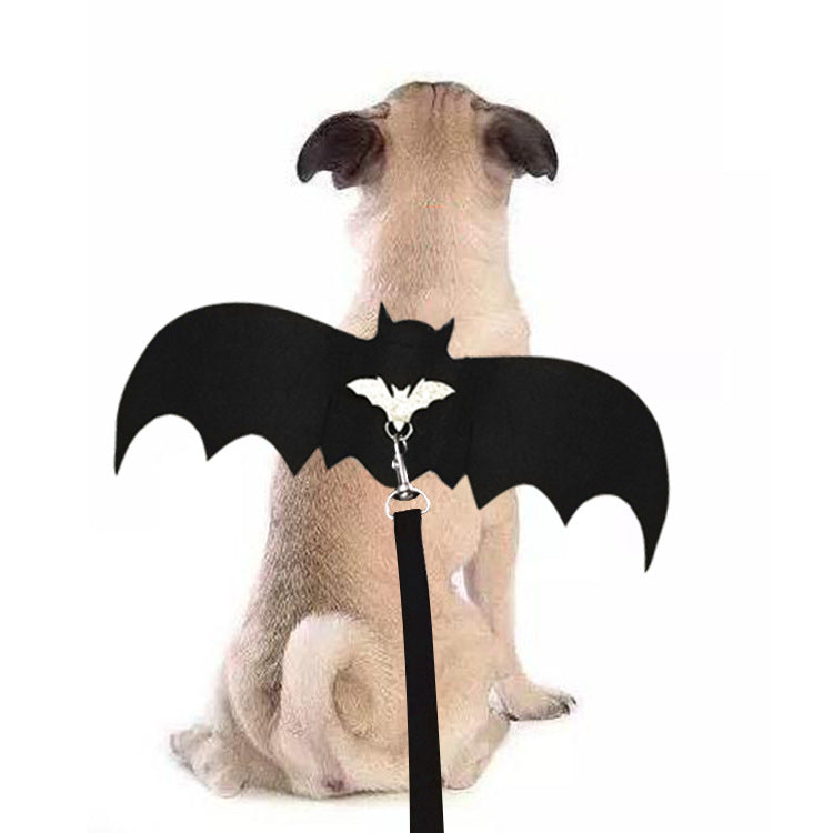 Dog dressed up with bat wings