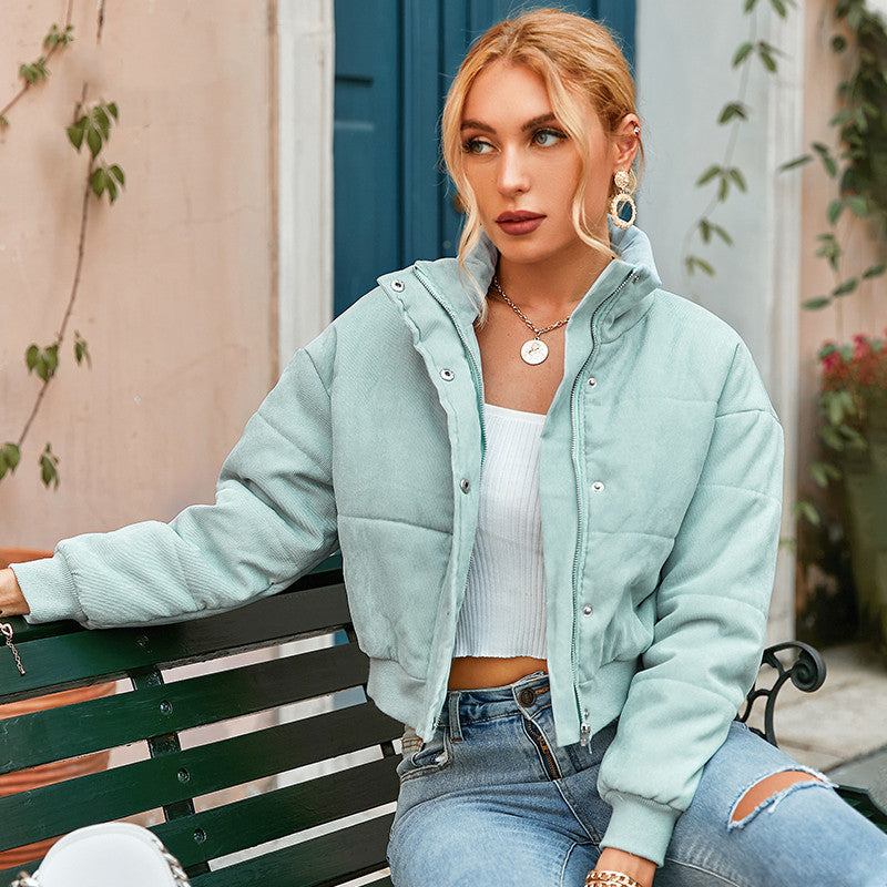 Women's Green-gray Warm Fashion Ladies Short Cotton Jacket