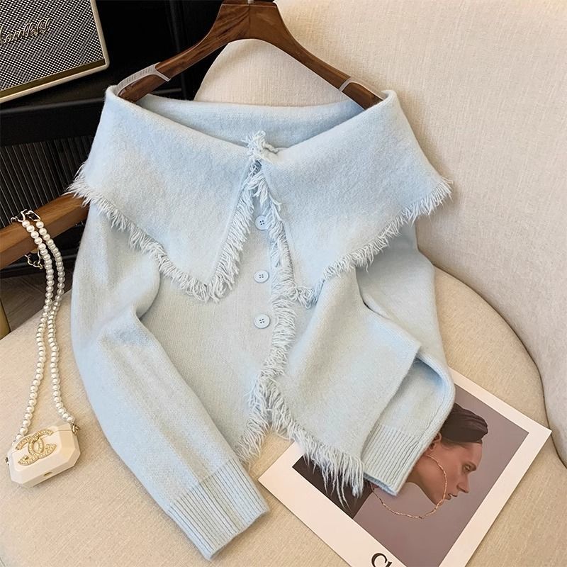 Early Autumn French Style Retro Lapels Temperament Knitted Top
