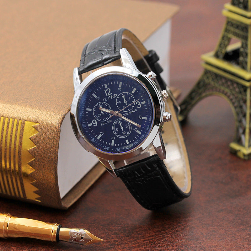 Blue Glass Belt Men's Watch Fashion Gift Quartz Watch