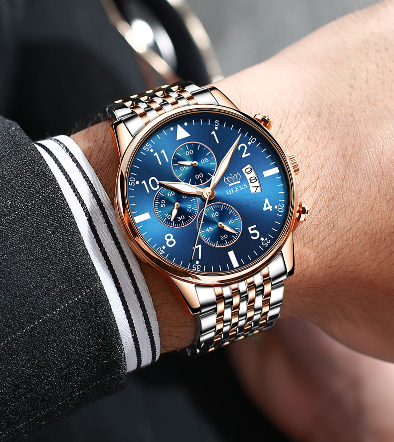 Multifunctional Chronograph Quartz Watch Luminous Waterproof Men's Watch