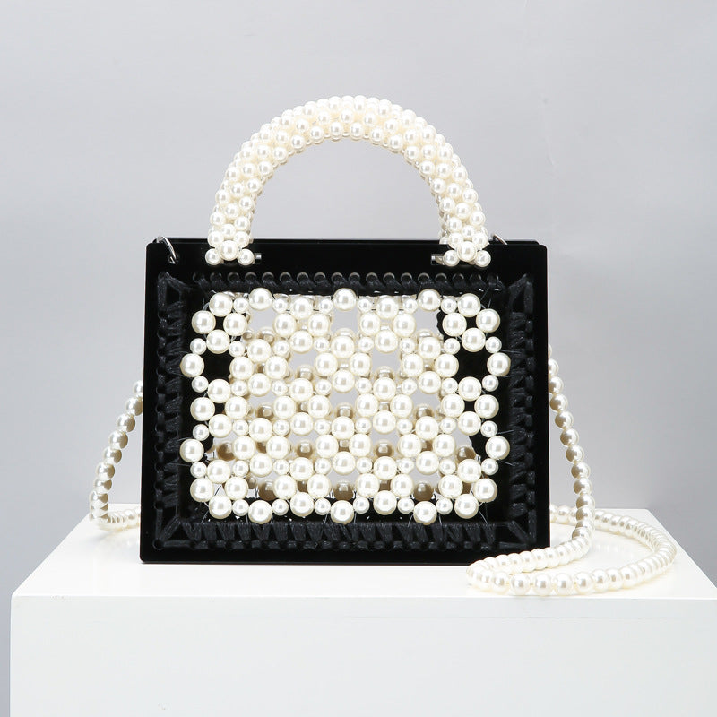 Handmade beaded woven pearl handbag