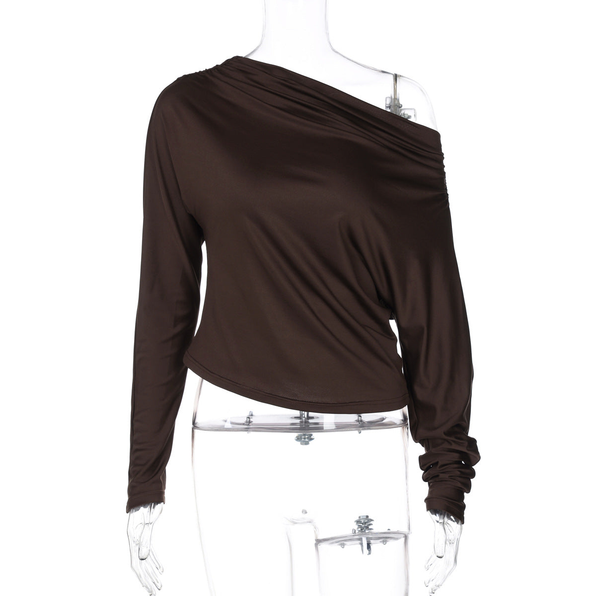 Women's Sexy Temperament Off-the-shoulder Slim-fit Pleated Long-sleeved Top