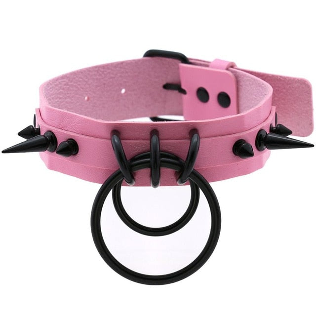 Punk Choker Rivet Buckle Spike Collar Necklace Black  Mens Womens