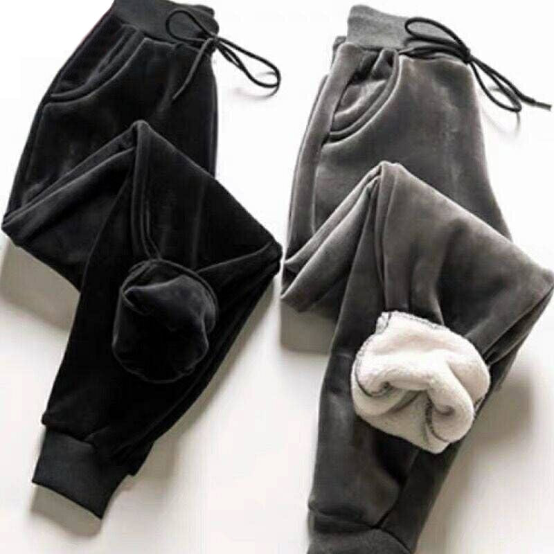 Women Winter Lamb Fur Cashmere Slim Casual Warm  Harem Pants Sweatpants Trousers