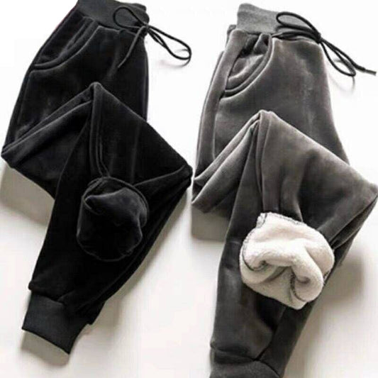 Women Winter Lamb Fur Cashmere Slim Casual Warm  Harem Pants Sweatpants Trousers