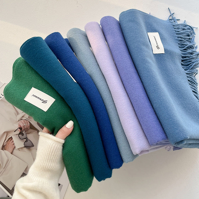 Simple Tassel Shawl Warm Artificial Cashmere Scarf