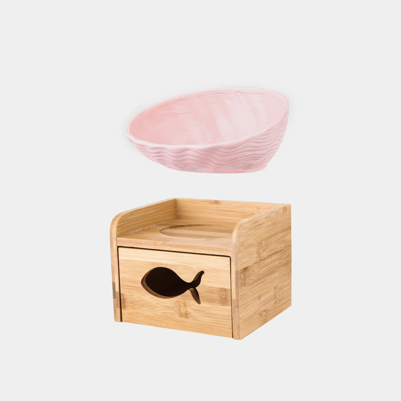 Ceramic neck cat bowl with oblique mouth