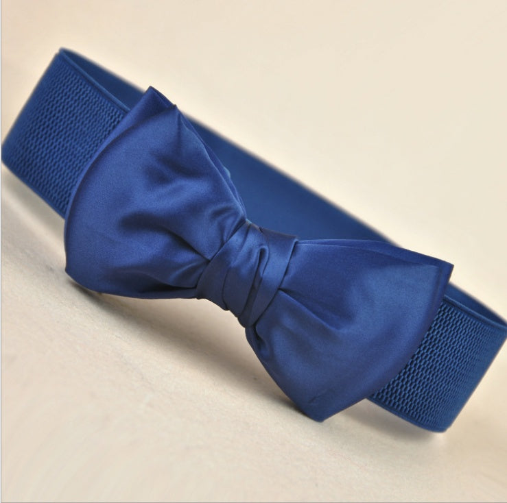 Elastic Bow-Tie Vegan Stretch Leather Womens Belt