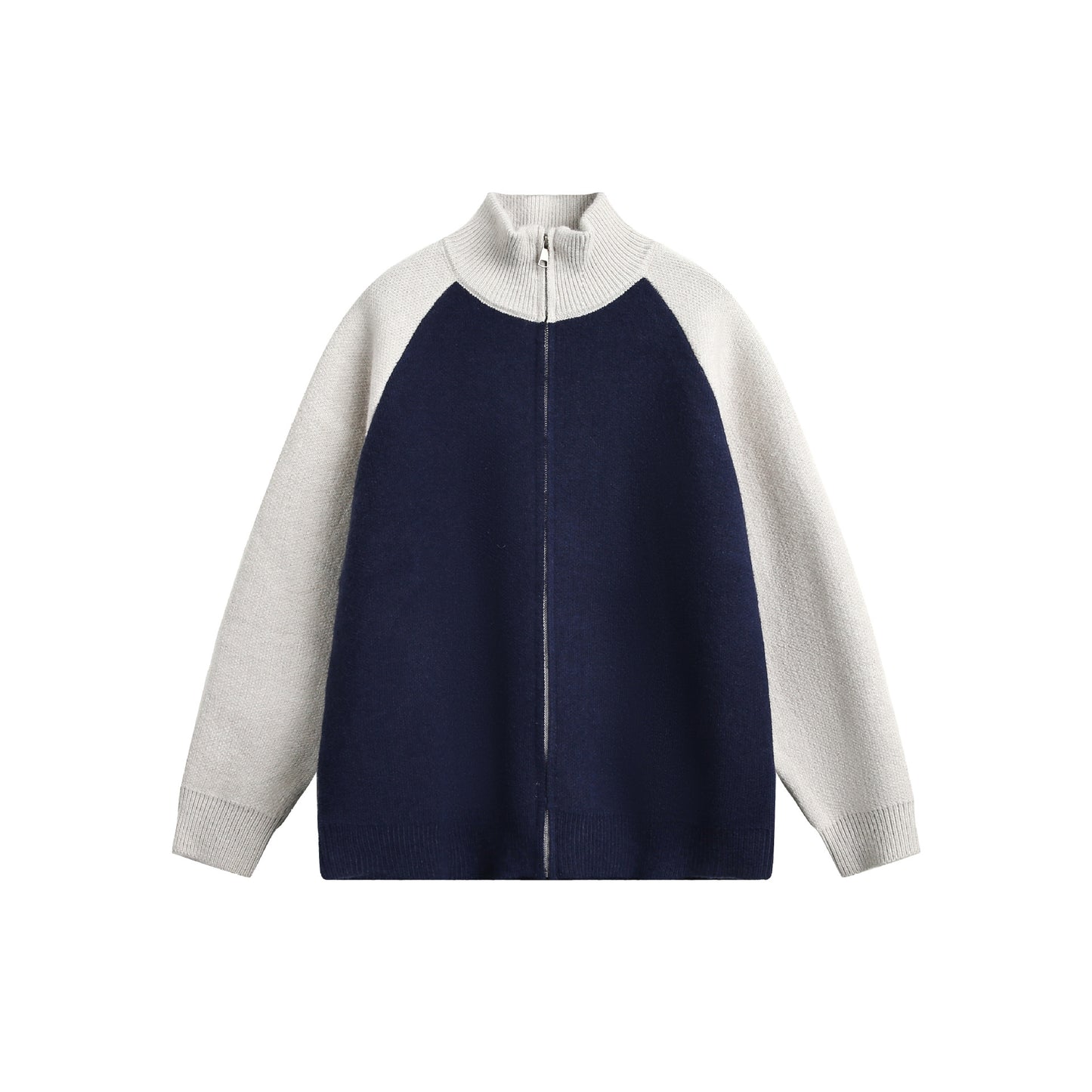 Japanese-style Retro Gray Black Stand Collar Zipper Contrast Color Coat