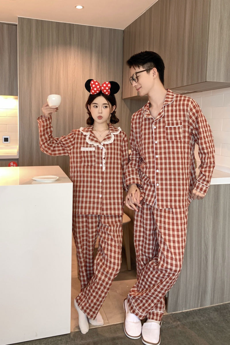 Pure Cotton Plaid AutumnWinter Long-Sleeve Pants Loungewear Set