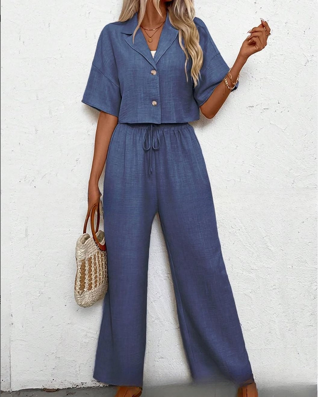 Stylish, Elegant Casual Suit Set Featuring A Blazer And Wide-leg Pants For Women