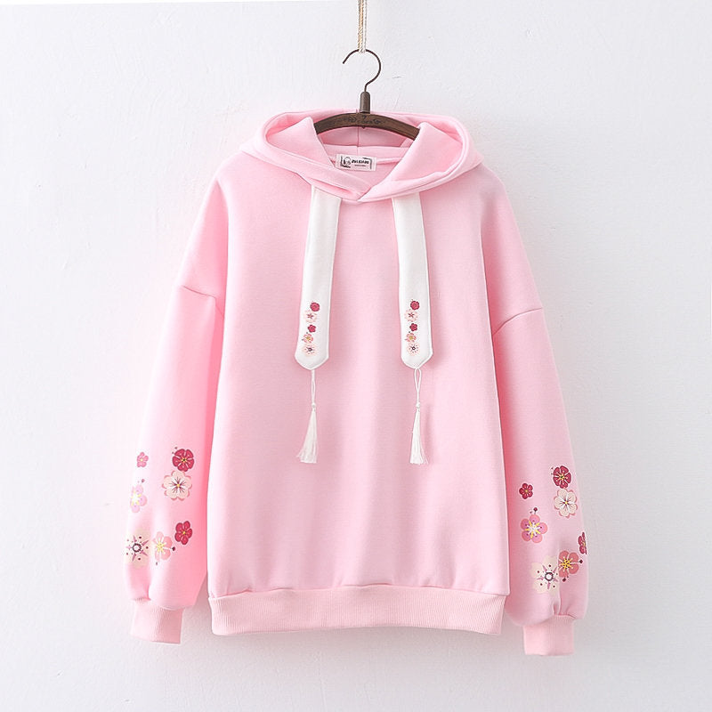 Plum Blossom Printed Hooded Sweatshirt Girl