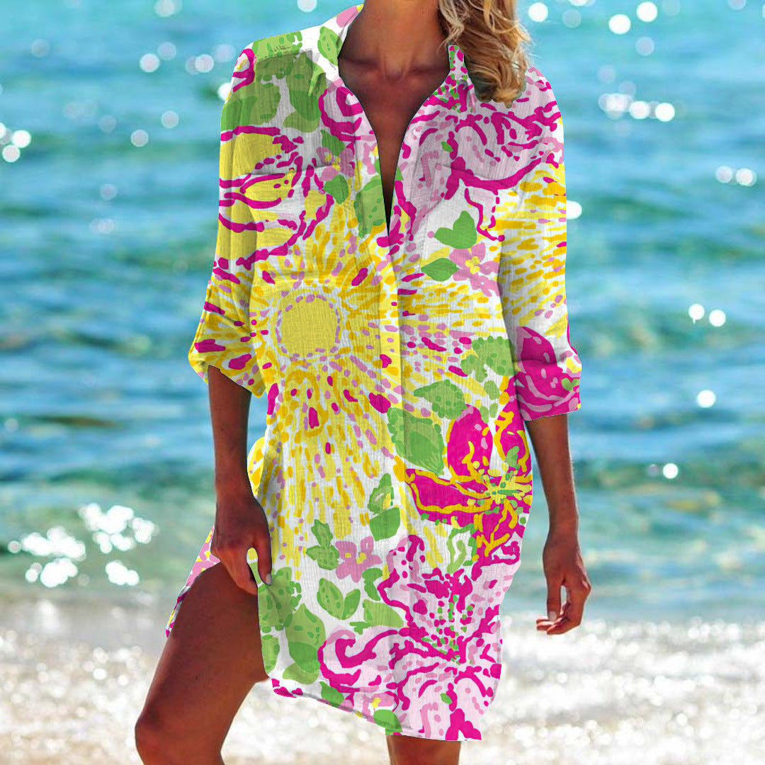 Bikini Coat Shirt Swimsuit Cardigan Women's Clothes Print Holiday Beach Shirt