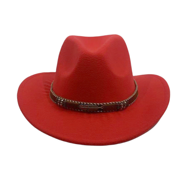 Curling Cowboy Hat Men's And Women's Leaf Belt Fur Felt Hat
