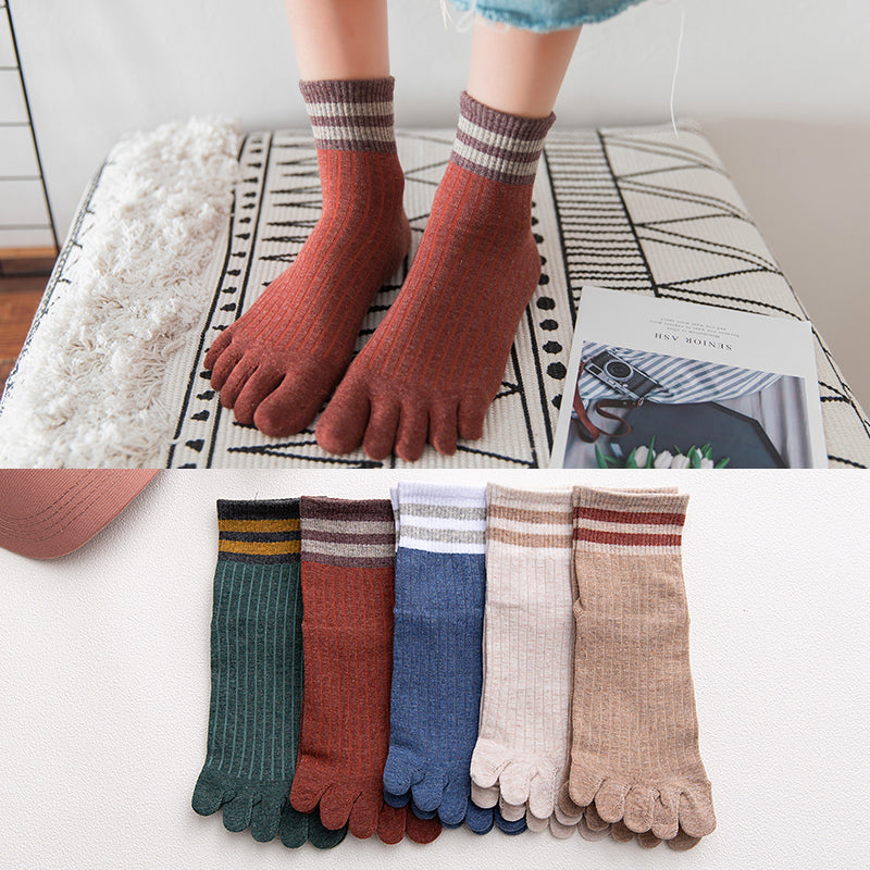Ladies mid-tube cotton five-finger socks