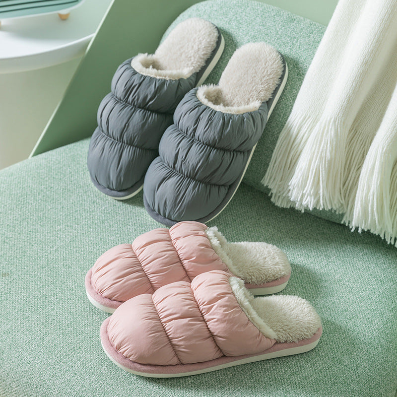 Feather Cotton Slippers Women's Household Warmth, Non-Slip And Waterproof