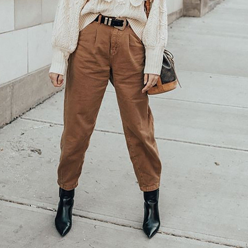 Women's loose high waist denim trousers